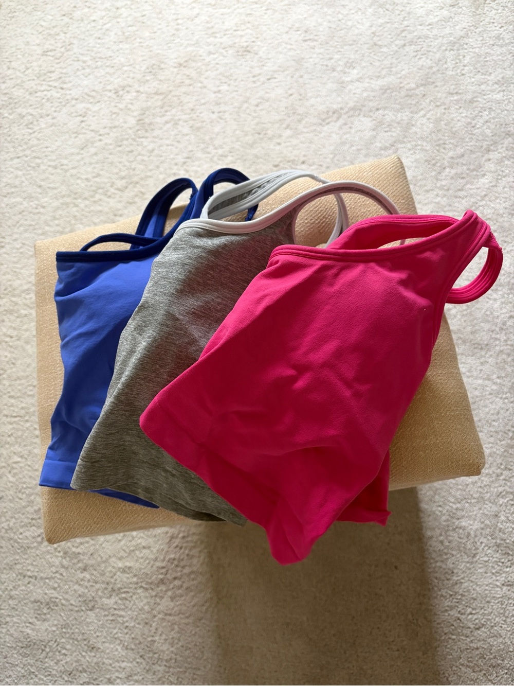 Fabletics Trio Tank Tops in Hot Pink, Heather Gray & Royal Blue